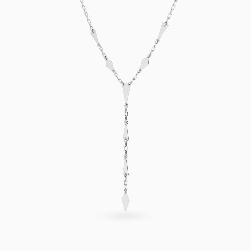 Waves by L'azurde Lozenge & Triangular Motifs Lariat Necklace in Silver - Image 2